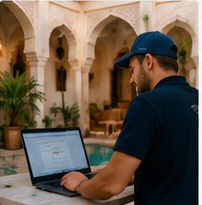 Technician inspecting a Wi-Fi installation in a riad, cropped from the mockup
