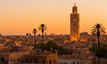 Panoramic view of Marrakech at sunset, cropped from the mockup